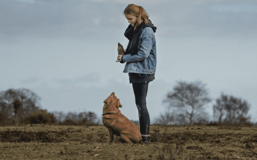 owner with dog outside
